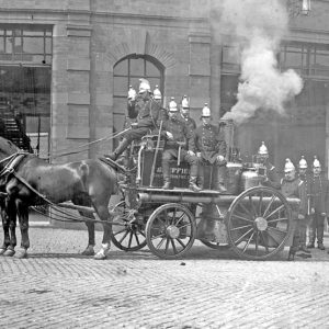 Steam Fire Engine outside West Bar Station